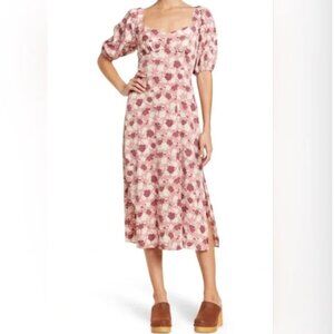 Lush Pink and Cream Floral Midi Dress